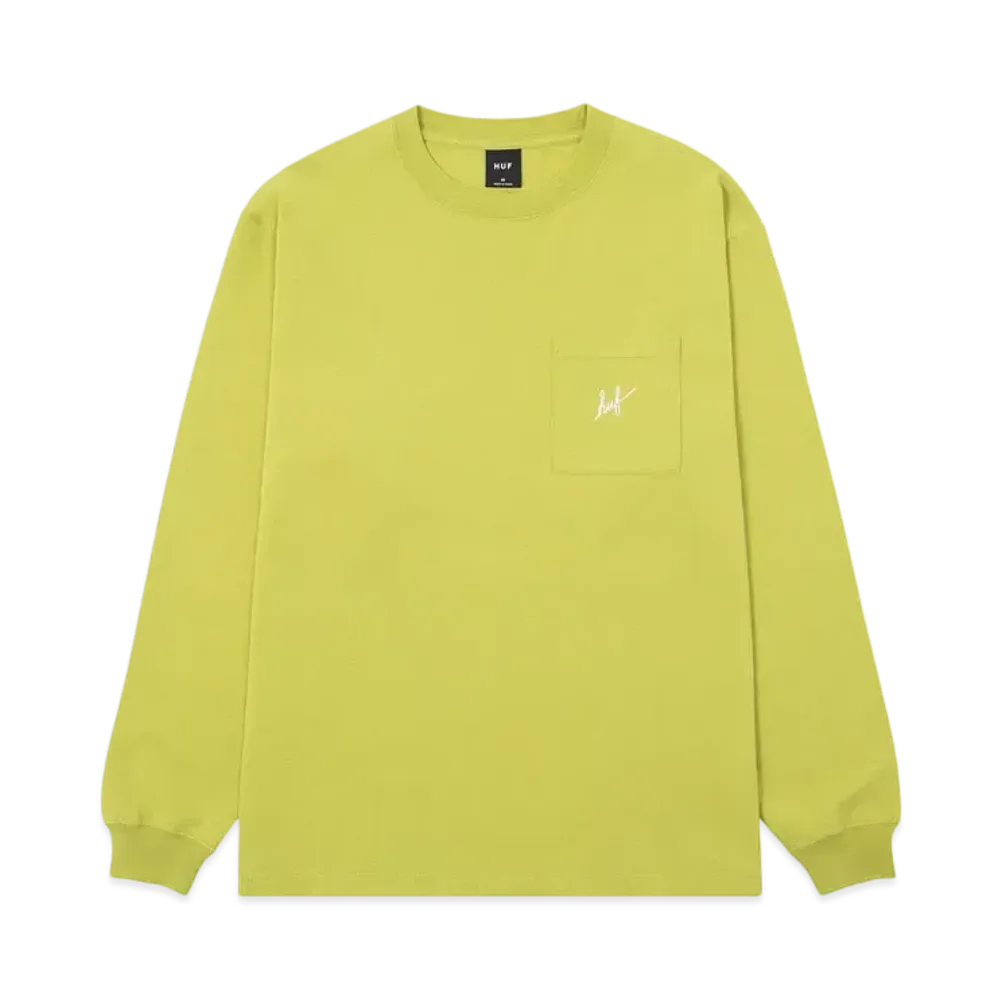 HUF Script Pocket Washed LS Tee "Moss"