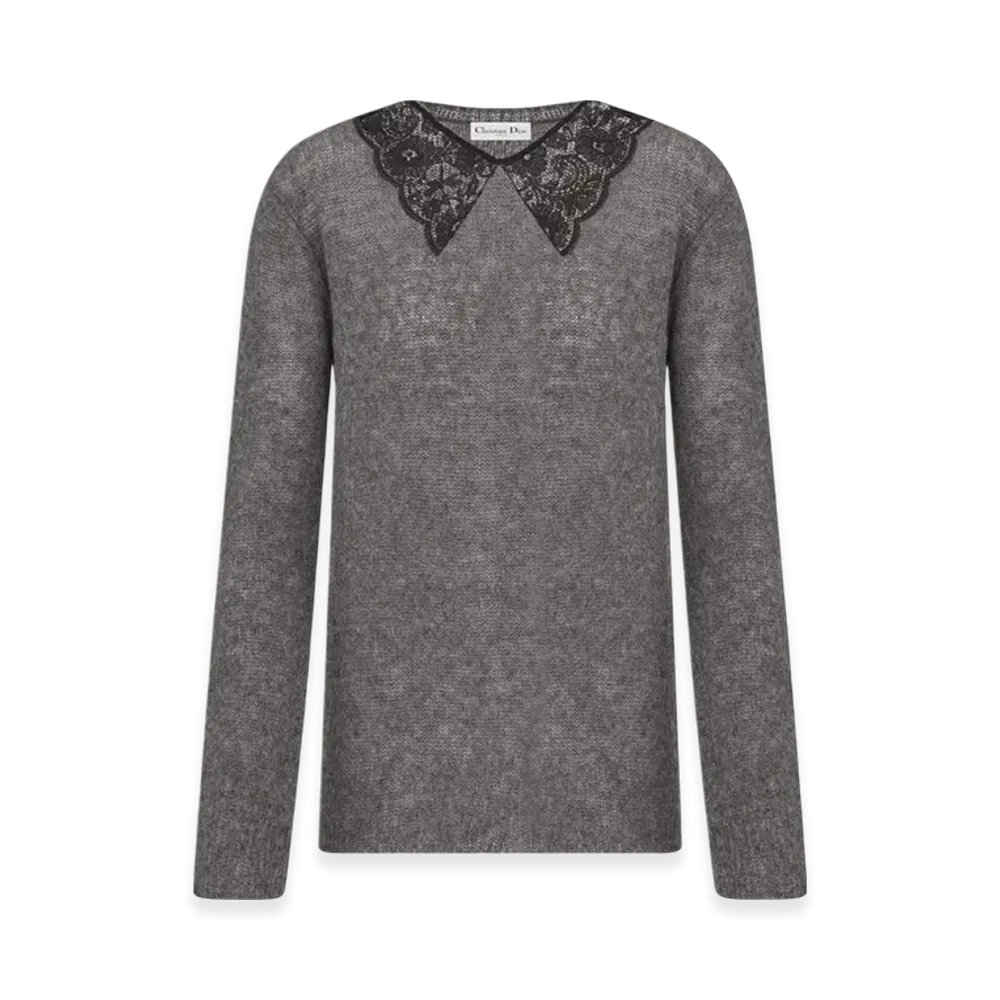Dior Women's Cashmere Knit with Silk Lace Sweater "Gray"