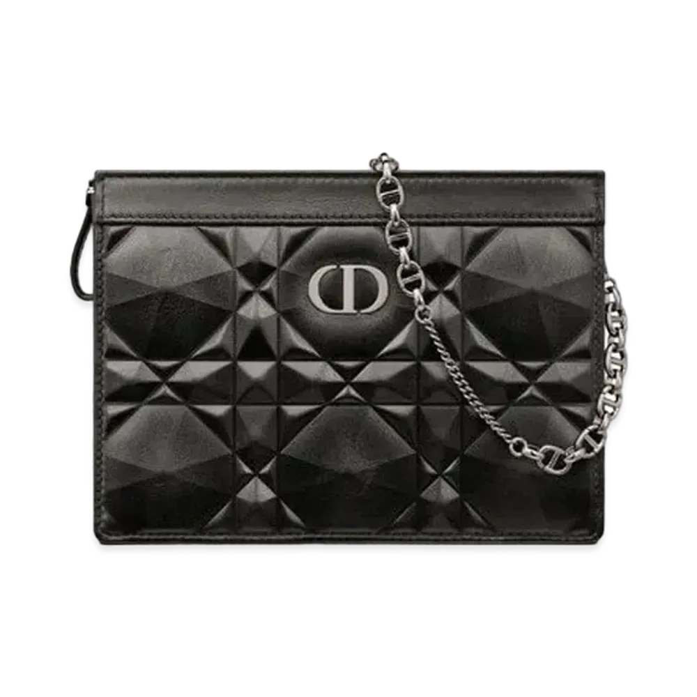 Dior Caro Zip Pouch Diamond Macro Cannage Calfskin "Black"