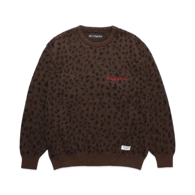 WACKO MARIA Leopard Mohair Knit Jacquard Sweater "Brown"