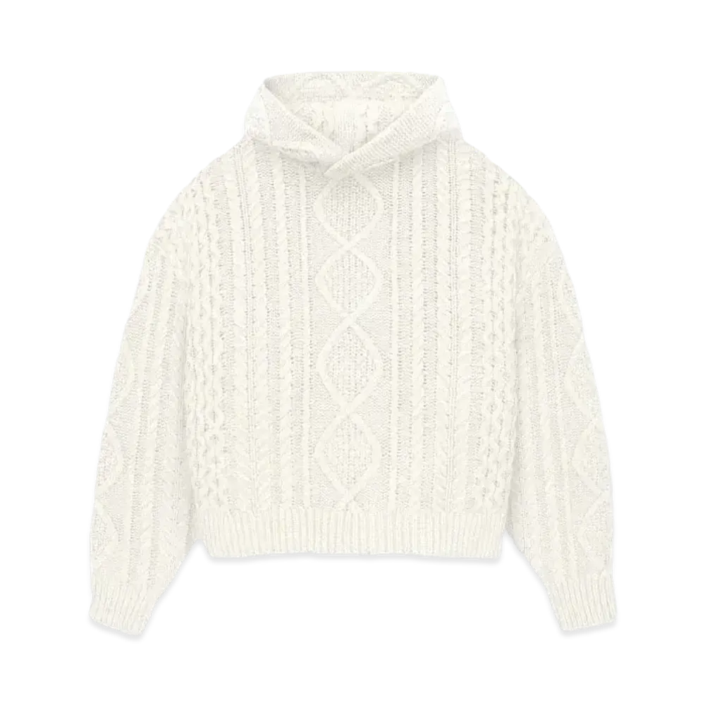 FEAR OF GOD ESSENTIALS Cable Knit Hoodie "Cloud Dancer"