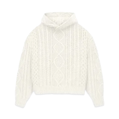 FEAR OF GOD ESSENTIALS Cable Knit Hoodie "Cloud Dancer"