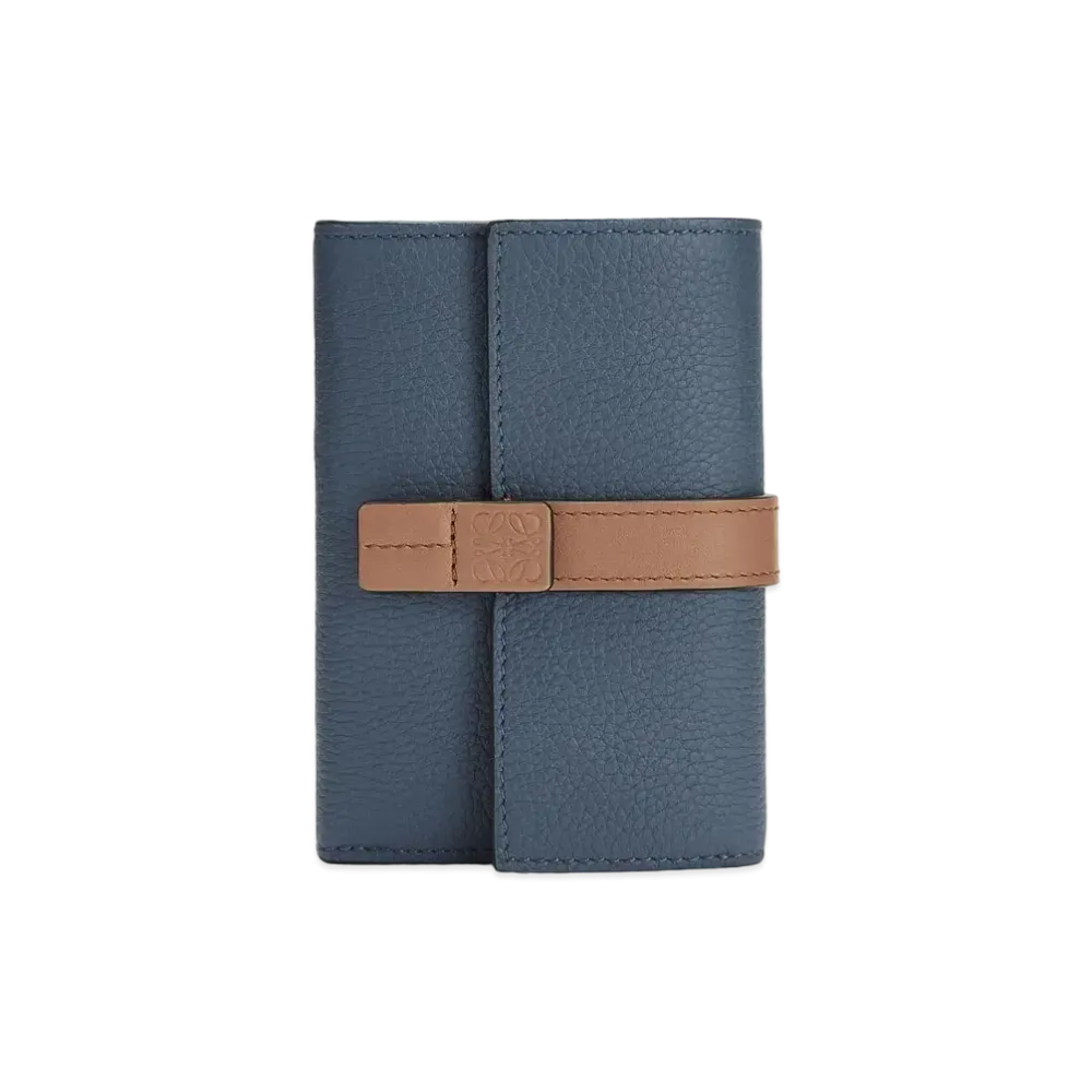 LOEWE Small Vertical Wallet In Soft Grained Calfskin "Steel Blue/Tan"