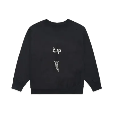 BOW WOW ZIP DAMAGED CREW SWEAT "BLACK DAMAGE"