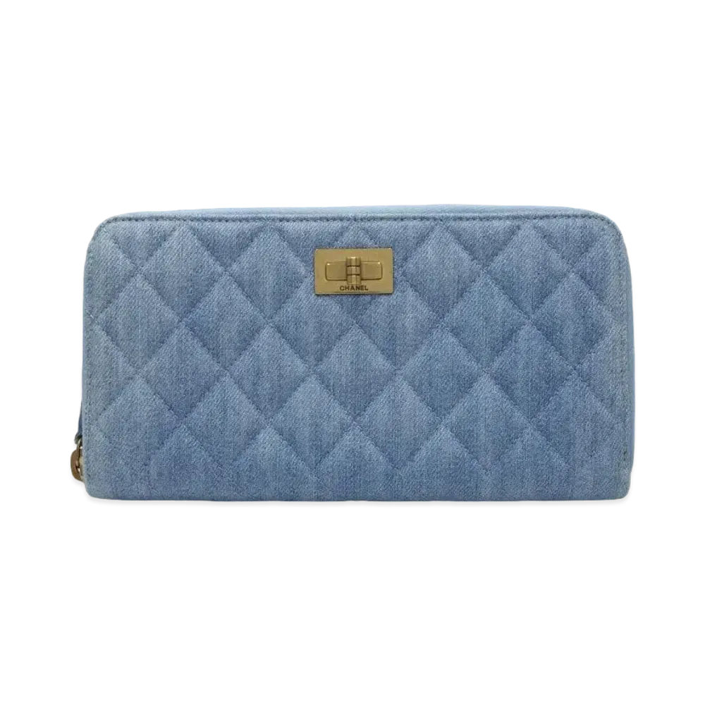 CHANEL 2.55 Round Zip Wallet Denim "Blue/Gold"