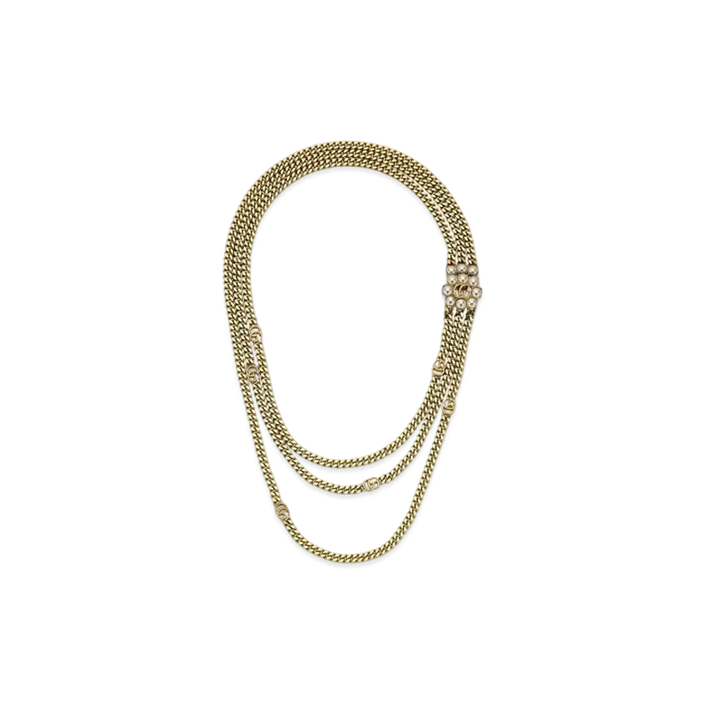 GUCCI Pearl Double G Multilayer Necklace