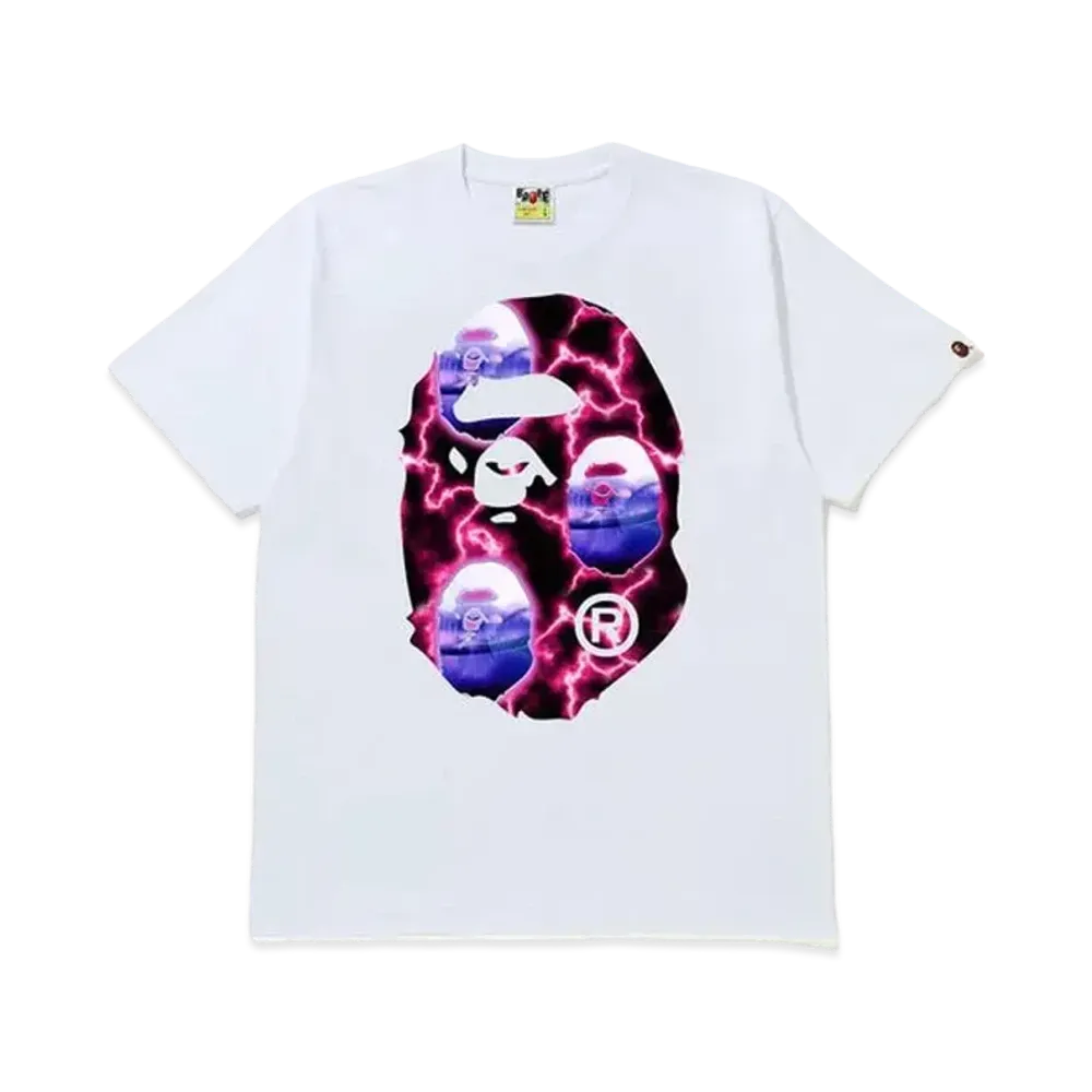 A BATHING APE Big Ape Head Lightning Tee "White Black"