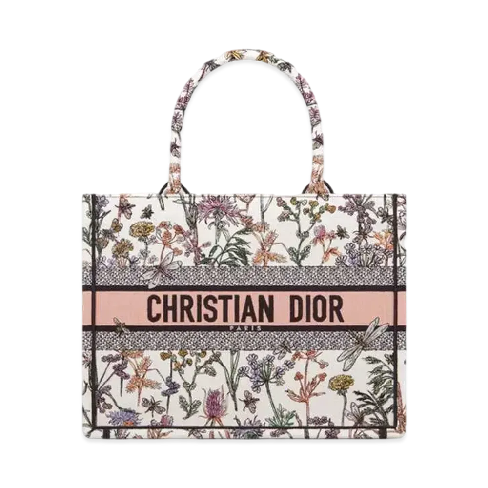 Dior Medium Dior Book Tote Dior Herbarium Embroidery "White/Multicolor"