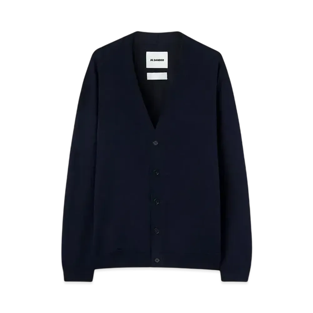 Jil Sander Men's Wool V-Neck Cardigan "Midnight"