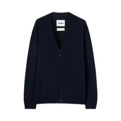 Jil Sander Men's Wool V-Neck Cardigan "Midnight"