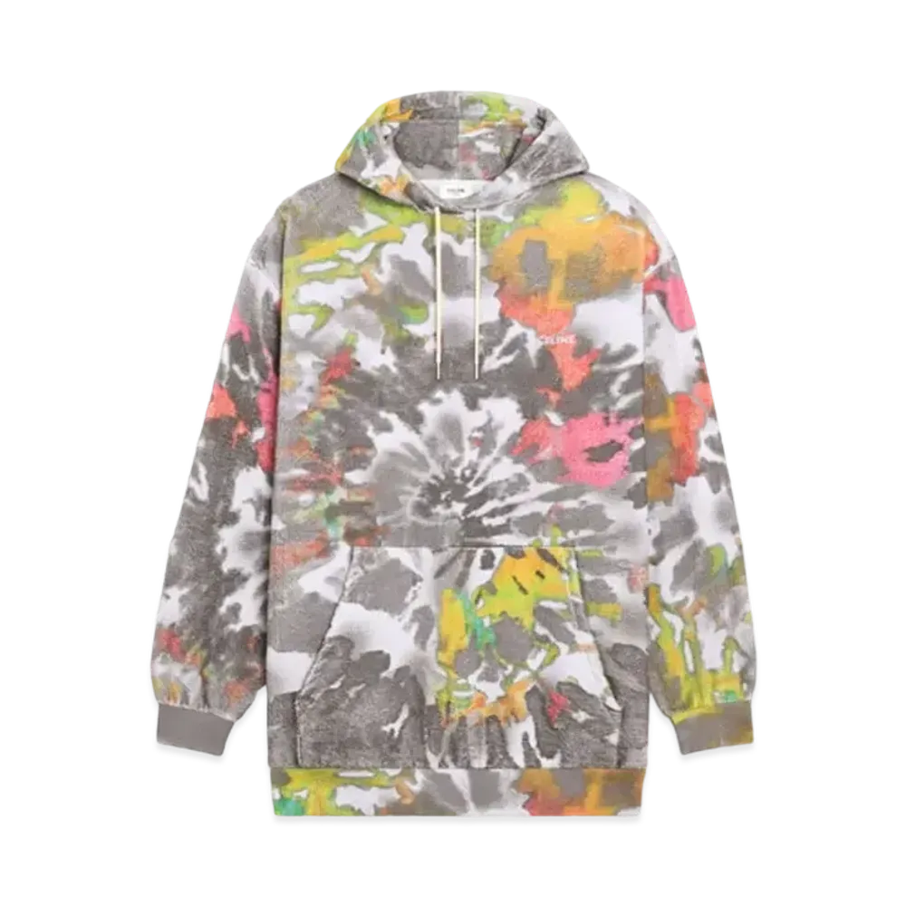 CELINE Oversized Hoodie in Terry Cotton "Gray Multicolor/Off White"