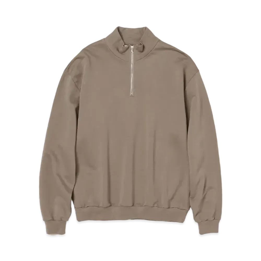 AURALEE Elastic High Gauge Sweat Half Zip P/O "Gray Beige"