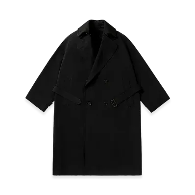 A.PRESSE Maxi Length Washed Silk Trench Double Cashmere Collar Coat "Black"