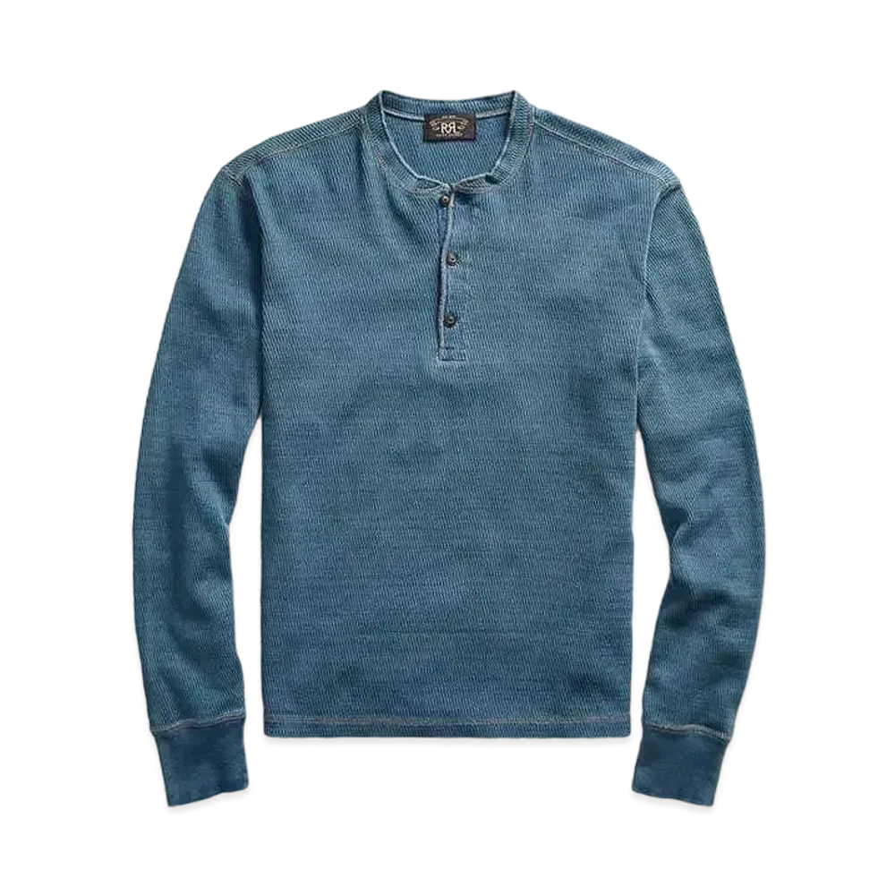 RRL Ralph Lauren Indigo Jacquard Knit Henley "Blue"