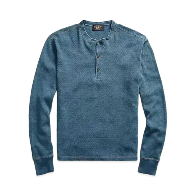 RRL Ralph Lauren Indigo Jacquard Knit Henley "Blue"