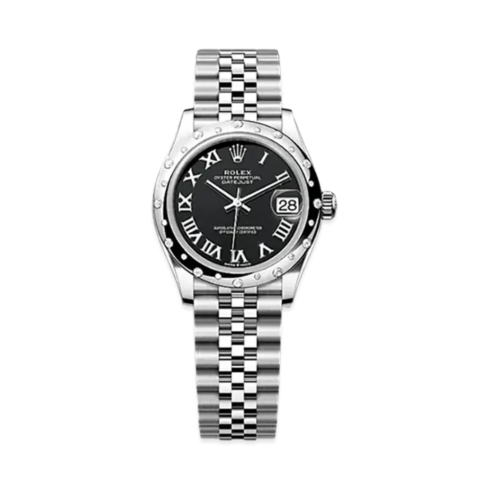 ROLEX Datejust 31mm Oystersteel & White Gold Diamond 278344RBR "Bright Black"