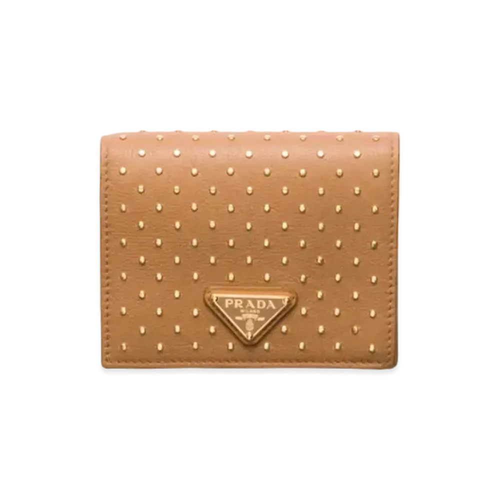 PRADA Small Studded Leather Wallet "Natural"