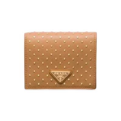 PRADA Small Studded Leather Wallet "Natural"