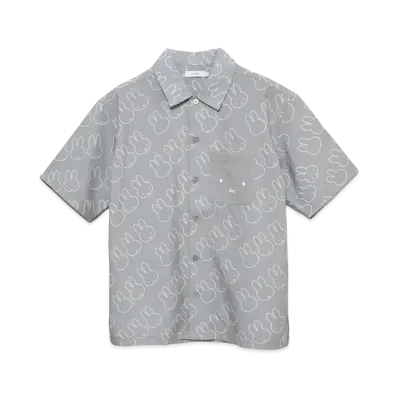 graniph x Miffy Face Line Pattern Big Silhouette Short Sleeve Shirt "Gray"