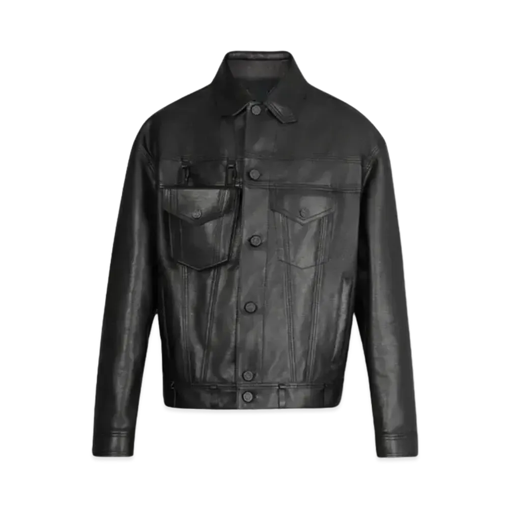 Louis Vuitton Leather Denim Jacket Chain & 3D Pocket "Noir"