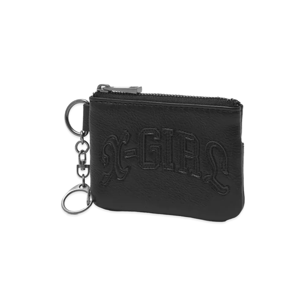 X-Girl Women's Faux Leather Patch Coin And Card Case "Black"