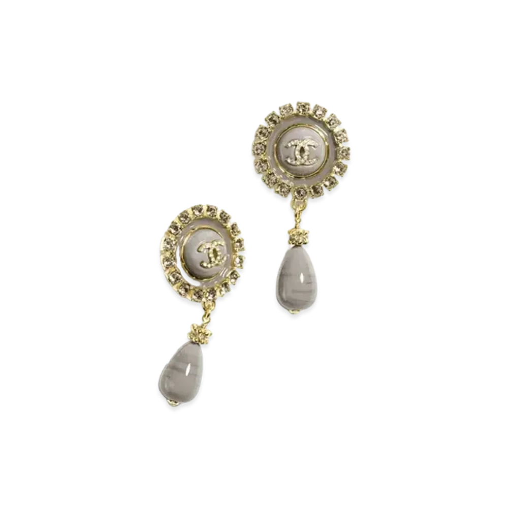 CHANEL Pendant Earrings Metal, Resin, Glass Pearls & Strass "Gold/Gray/Crystal"