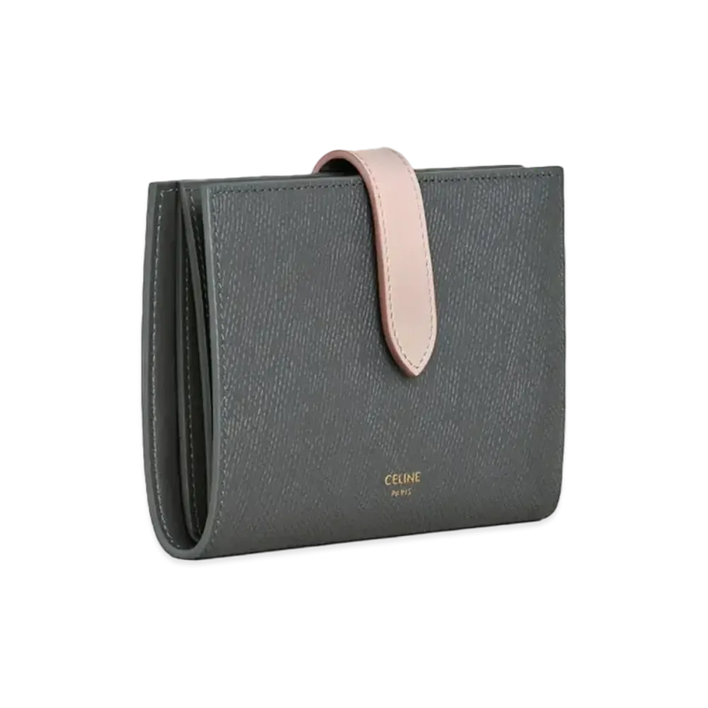 CELINE Medium Strap Wallet in Bicolour Grained Calfskin "Grey/Vintage Pink"