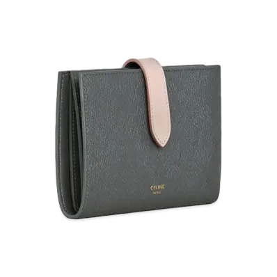 CELINE Medium Strap Wallet in Bicolour Grained Calfskin "Grey/Vintage Pink"