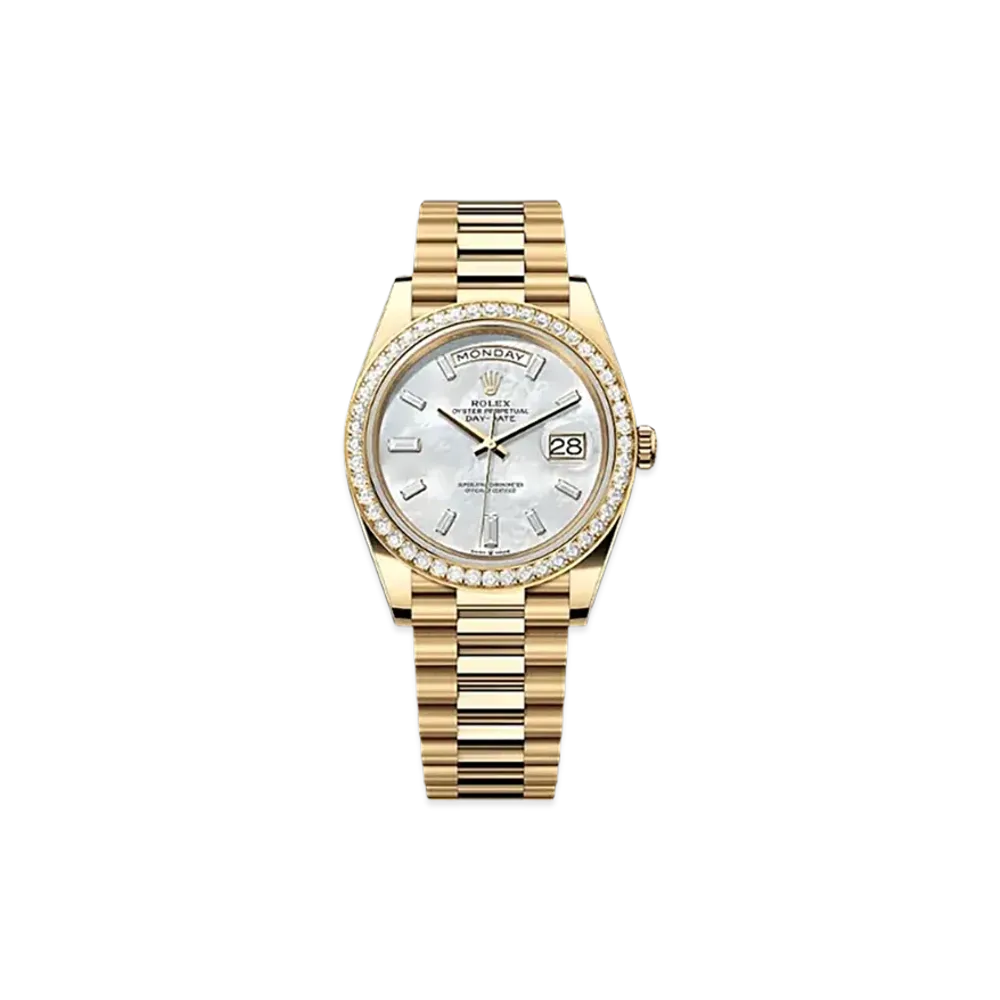 ROLEX Day-Date 40mm Yellow Gold Diamond 228348RBR "White Mother-of-Pearl"