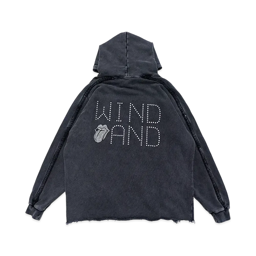 WIND AND SEA x The Rolling Stones Studs And Rhine Stones Logo Hooded sweatshirt "Black"