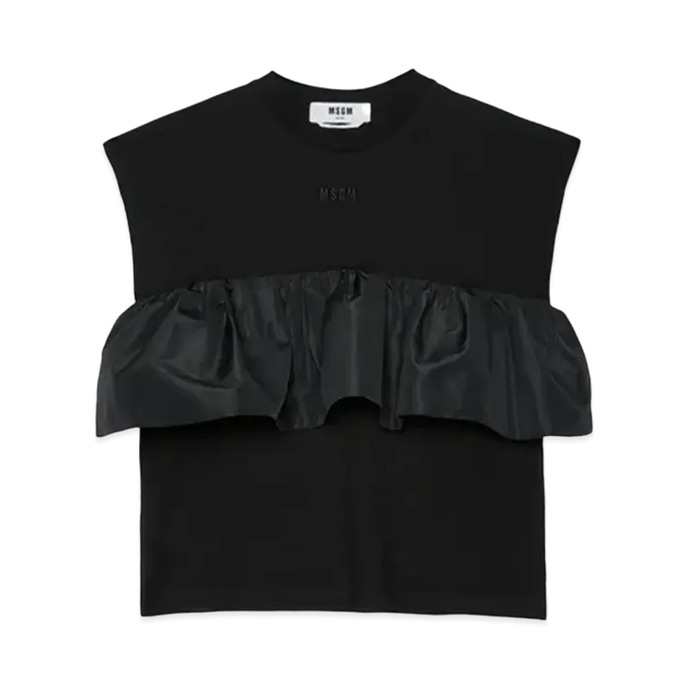 MSGM Jersey T-Shirt With Ruffles "Black"