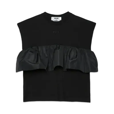 MSGM Jersey T-Shirt With Ruffles "Black"