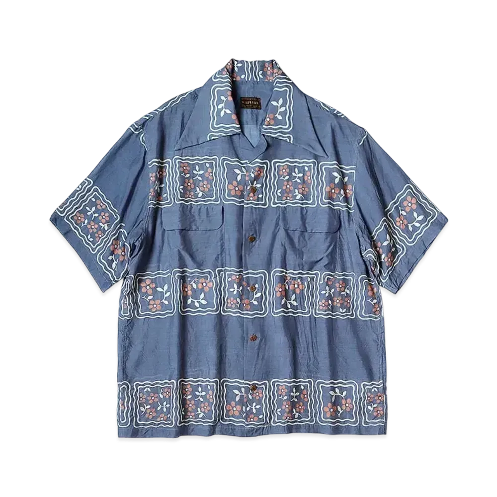 KAPITAL Silk Rayon Cookie Langle Color Aloha Shirt "Blue"