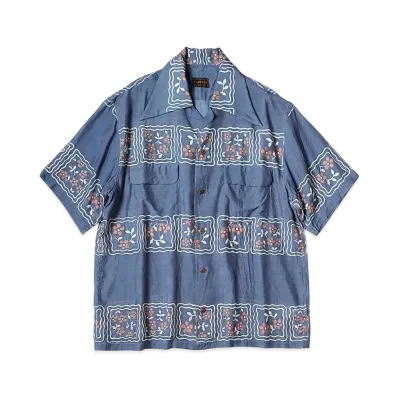 KAPITAL Silk Rayon Cookie Langle Color Aloha Shirt "Blue"