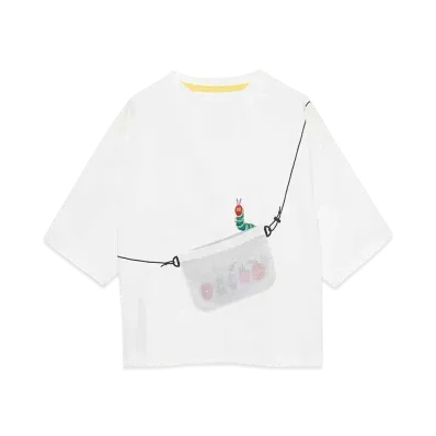 graniph x Eric Carle Fruits & Very Hungry Caterpillar Kids Big Silhouette T-Shirt "White"