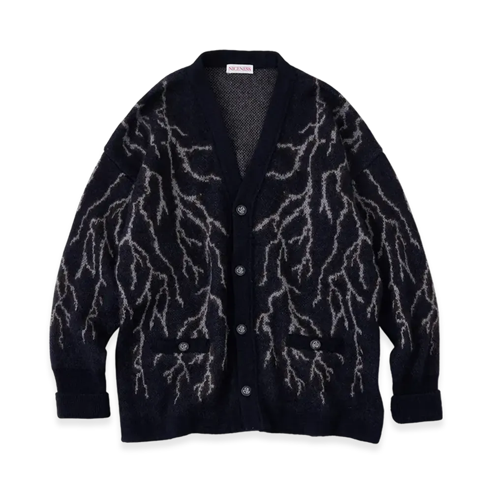 NICENESS Cobain Mohair Silk Thunder Jacquard Cardigan "Black"