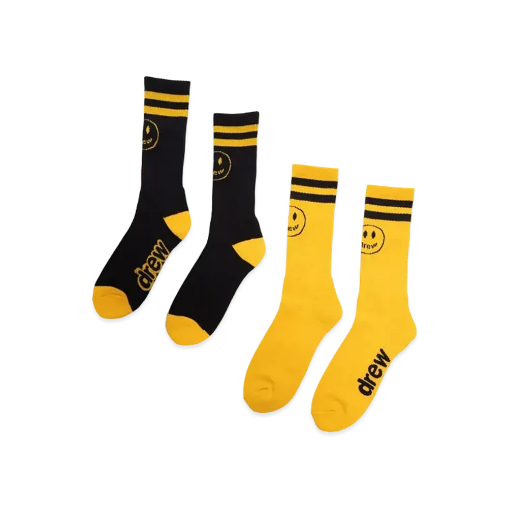 drew house 2 pack mascot stripe socks "Black Golden Yellow"