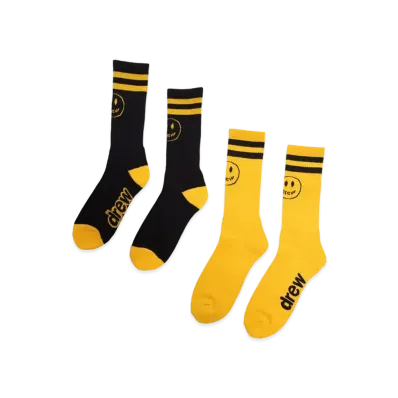 drew house 2 pack mascot stripe socks "Black Golden Yellow"