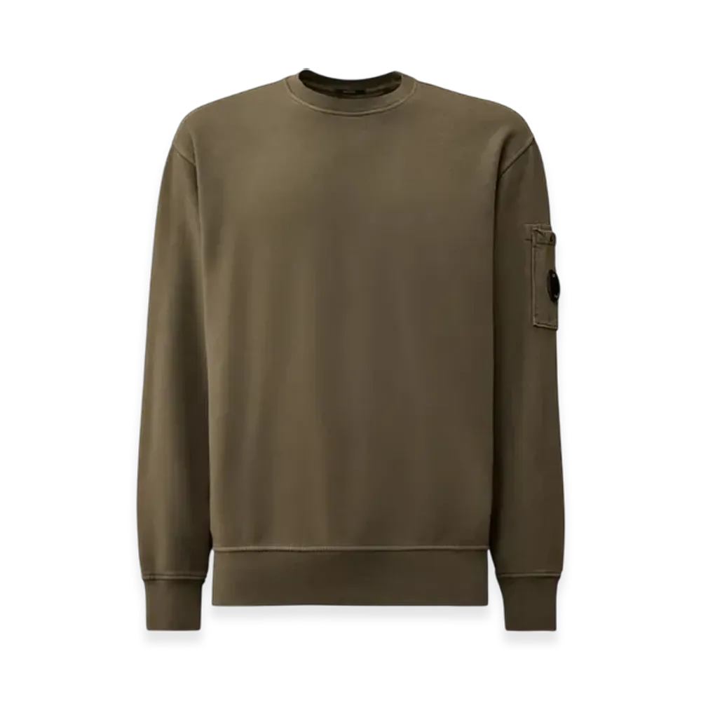 C.P. Company Brushed and Emerized Diagonal Fleece Crewneck Lens Sweatshirt "Gunmetal Grey"