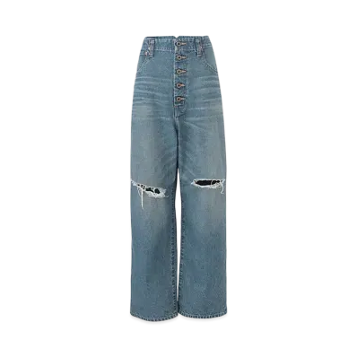 JUNYA WATANABE Women Button Fly Crushed Design Denim Pants "Indigo"