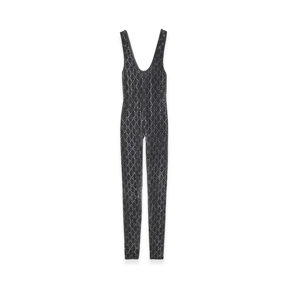 GUCCI Women's Stretch Velvet Jumpsuit "Dark Gray"