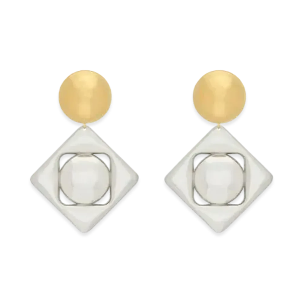 Saint Laurent Geometric Earrings in Metal "Palladium Gold"