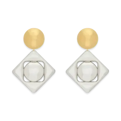 Saint Laurent Geometric Earrings in Metal "Palladium Gold"