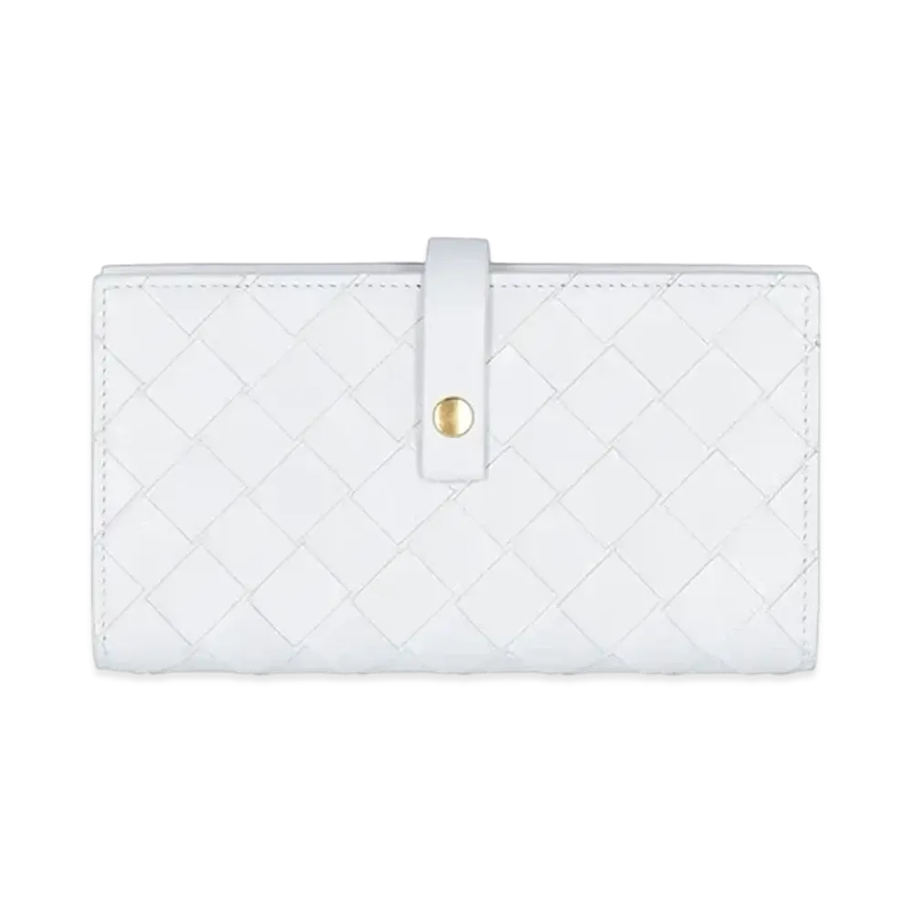 Bottega Veneta Intrecciato Lambskin Calfskin Button Bi-fold Wallet "White"