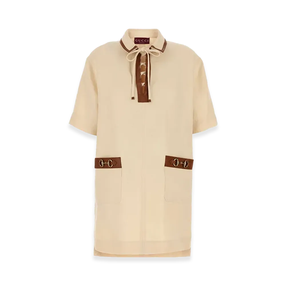GUCCI Women's Sand Linen Mini Dress "Beige"