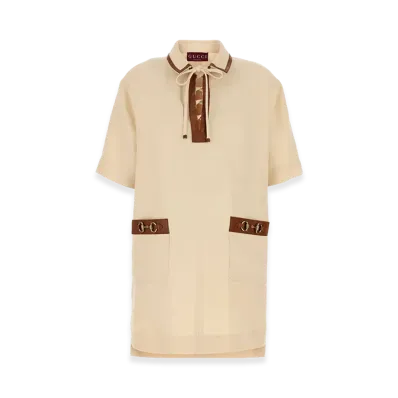 GUCCI Women's Sand Linen Mini Dress "Beige"
