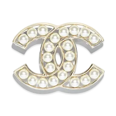 CHANEL Glass Pearl CC Brooch "Gold"