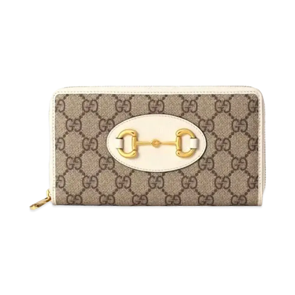 GUCCI Horsebit 1955 Zip Around Wallet "GG Supreme Canvas/White"