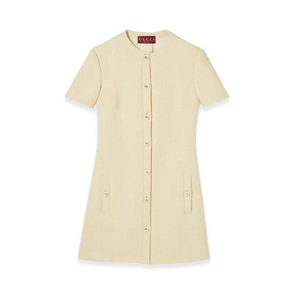 GUCCI Women's Textured Wool Tweed Dress "Beige"