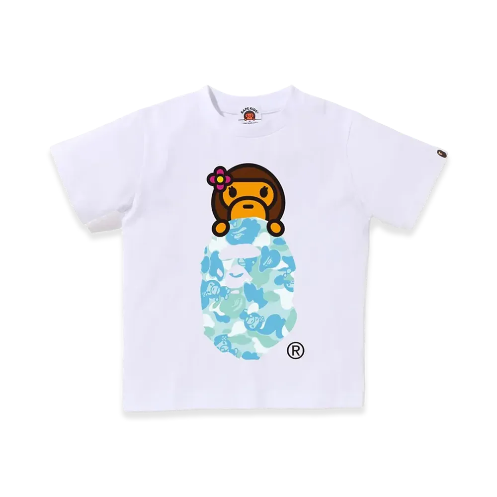 A BATHING APE Kids ABC Lisa Camo Lisa On Ape Head Tee "White/Sax"